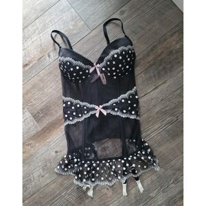 VICTORIA'S SECRET Black Bustier Corset Polka Dots Garters NWT Size 36D Underwire
